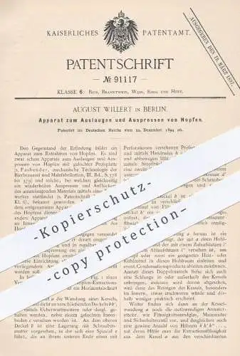 original Patent - August Willert , Berlin 1894 , Auslaugen u. Auspressen von Hopfen | Bier , Brauerei , Malz | Fasbender