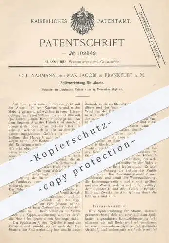 original Patent - C. L. Naumann , Max Jacobi , Frankfurt / Main , 1896 , Spülung für Aborte , WC , Toilette , Kloset !!!