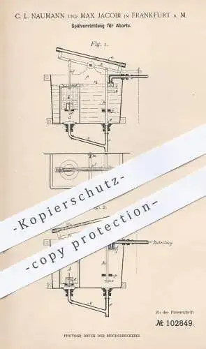 original Patent - C. L. Naumann , Max Jacobi , Frankfurt / Main , 1896 , Spülung für Aborte , WC , Toilette , Kloset !!!