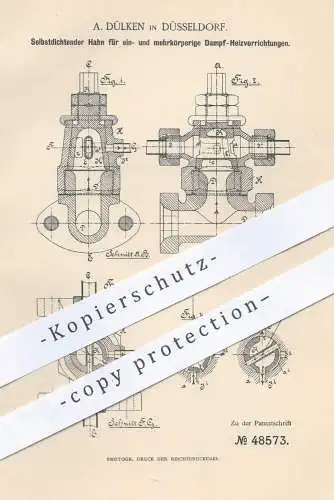 original Patent - A. Dülken , Düsseldorf , 1889 , Hahn für Dampfheizungen | Heizung , Heizungen , Heizkörper !!!