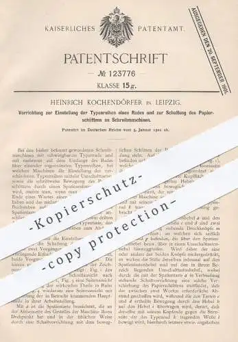 original Patent - H. Kochendörfer , Leipzig , 1901 , Papierschlitten an Schreibmaschinen | Schreibmaschine , Papier !!!