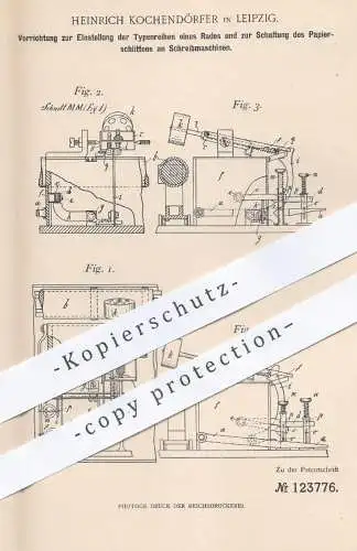 original Patent - H. Kochendörfer , Leipzig , 1901 , Papierschlitten an Schreibmaschinen | Schreibmaschine , Papier !!!