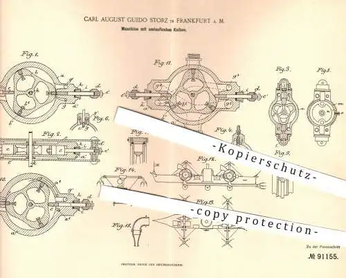 original Patent - Carl August Guido Storz , Frankfurt / Main , 1895 , Maschine mit umlaufendem Kolben | Dampfmaschinen !