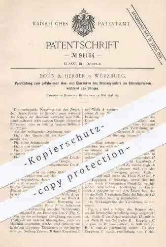 original Patent - Bohn & Herber , Würzburg 1896 , Druckzylinder an Schnellpressen | Presse , Druck , Druckerei , Pressen