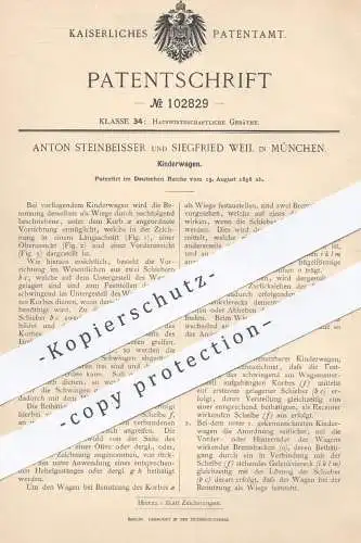 original Patent - Anton Steinbeisser u. Siegfried Weil in München , 1898 , Kinderwagen | Wagen , Wiege , Kinderwiege !