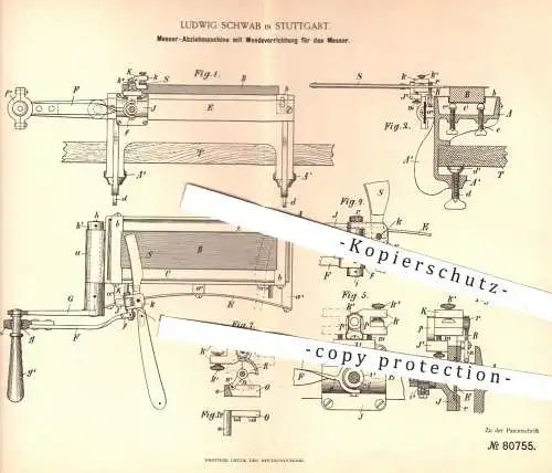 original Patent - Ludwig Schwab , Stuttgart , 1894 , Messer - Abziehmaschine | Rasiermesser , Schärfen , Schleifen !!!