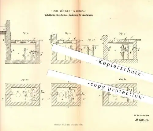 original Patent - Carl Köckert , Dessau , 1891 , Desinfektion für Abortgruben , Klärgruben | Reinigung , Abort , WC !!!