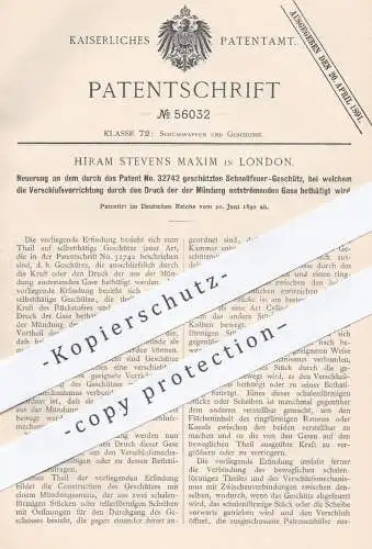 original Patent - Hiram Stevens Maxim , London , 1890 , Schnellfeuer - Geschütz | Geschütze , Waffen , Gas , Patronen