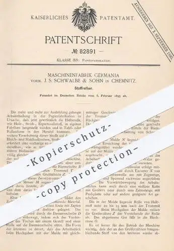 original Patent - Maschinenfabrik Germania / J. S. Schwalbe & Sohn , Chemnitz , 1895 , Stoffreißer | Zellstoff , Papier