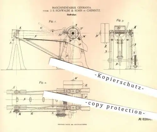 original Patent - Maschinenfabrik Germania / J. S. Schwalbe & Sohn , Chemnitz , 1895 , Stoffreißer | Zellstoff , Papier