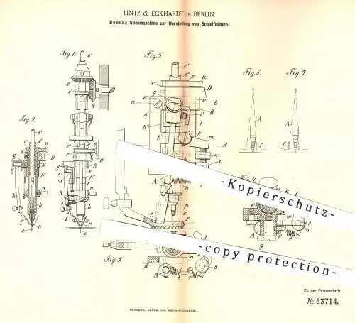 original Patent - Lintz & Eckhardt in Berlin , 1892 , Bonnaz - Stickmaschine für Schleifnähte | Sticken , Nähmaschine !!