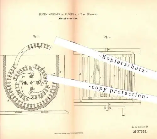 original Patent - Eugen Meissner , Aussig / Elbe , Böhmen , 1886 , Waschmaschine , Waschmaschinen | Waschen , Wäsche !