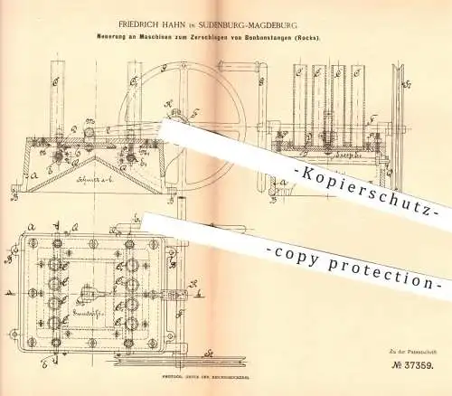 original Patent - F. Hahn , Sudenberg / Magdeburg , 1886 , Maschinen zum Zerschlagen von Bonbonstangen | Rocks , Zucker