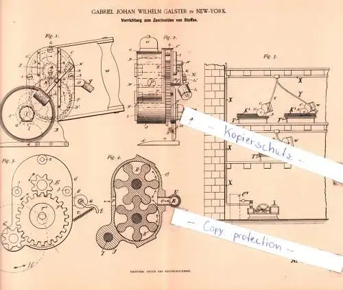 original Patent - Gabriel Johan Wilhelm Galster in New-York , 1888 , Vorrichtung zum Zuschneiden von Stoffen !!!