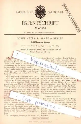 original Patent - Schwintzer & Gräff in Berlin , 1889 , Dochtführung an Lampen !!!