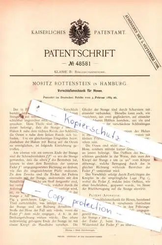 original Patent - Moritz Rottenstein in Hamburg , 1889 , Verschlußmechanik für Hosen !!!