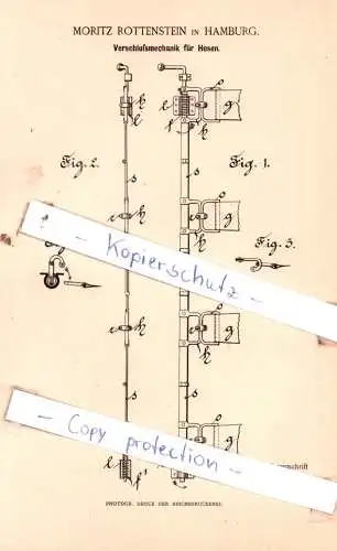 original Patent - Moritz Rottenstein in Hamburg , 1889 , Verschlußmechanik für Hosen !!!