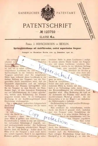 original Patent - Firma J. Hirschhorn in Berlin , 1900 , Spiritusglühlichtlampe !!!