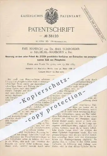 original Patent - E. Hänisch u. Dr. M. Schroeder , Neumühl Hamborn 1886 , Extraktion - phosphorsaurer Kalk aus Phosphat