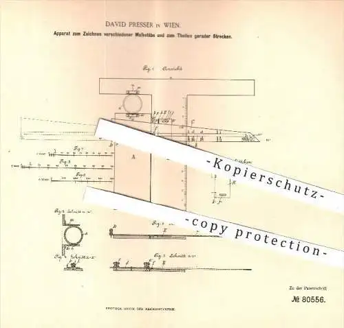 original Patent - David Presser , Wien , 1894 , Zeichnen verschiedener Maßstäbe u.Teilung gerader Strecken | Geometrie