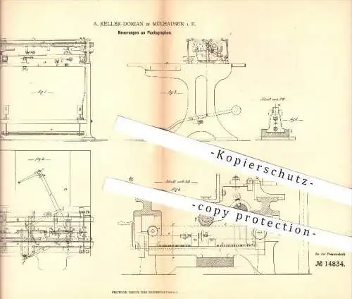 original Patent - A. Keller Dorian , Mülhausen , 1880 , Pantograph , Pantographen | Druck , Druckerei , Walzen , Papier