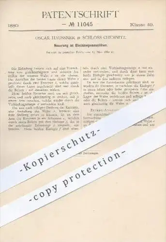 original Patent - Oscar Haussner , Schloss Chemnitz , 1880 , Blechbiegemaschinen | Blech biegen , Walze , Walzen !!!