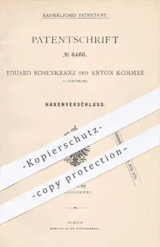 original Patent - Eduard Rosenkranz u. Anton Kommer , Dortmund , 1879 , Haken - Verschluss | Scharnier , Ring , Ringe