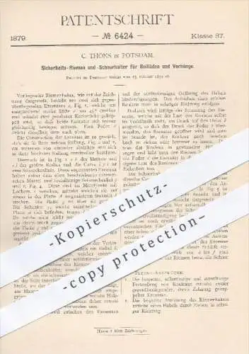 original Patent - C. Thöns in Potsdam , 1879 , Riemen u. Schnurhalter für Rollläden u. Vorhänge | Jalousien , Rollo !!!