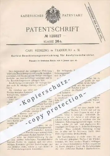 original Patent - Carl Reimling , Frankfurt / Main , 1901 , Karbid - Beschickung für Acetylenentwickler | Acetylen !!!