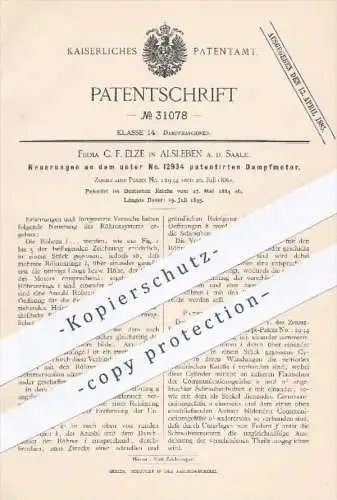 original Patent - C. F. Elze , Alsleben / Saale , 1884 , Dampfmotor | Motor , Motoren , Dampfmaschinen , Dampf !!!