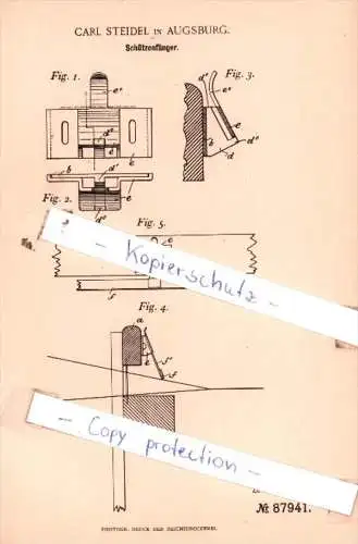 Original Patent  - Carl Steidel in Augsburg , 1895 , Schützenfänger !!!