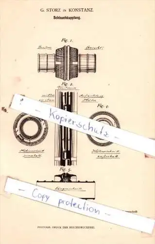 Original Patent  - G. Storz in Konstanz , 1881 , Schlauchkupplung !!!