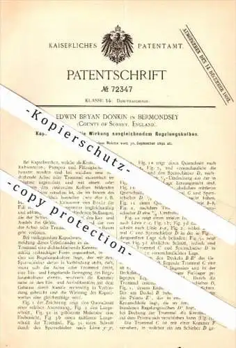 Original Patent - E. B. Donkin in Bermondsey , County of Surrey , 1892 , Apparatus for steam engine !!!