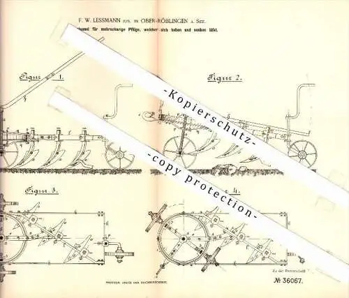 Original Patent - F.W. Lessmann in Ober Röblingen am See / Seegebiet Mansfelder Land , 1885 , Schemel für Plüge , Agrar