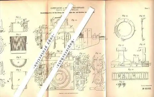 Original Patent - Constantin de Negri in Blackfriars , County of Surrey , 1890 , knitting machine , knitwear factory !!!