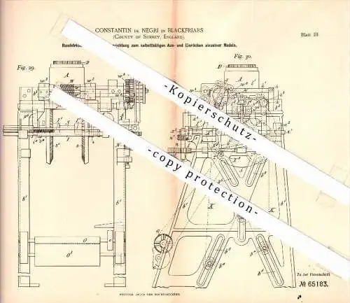 Original Patent - Constantin de Negri in Blackfriars , County of Surrey , 1890 , knitting machine , knitwear factory !!!