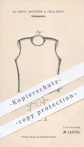 original Patent - Dr. Ernst Martens in Graudenz , 1899 , Kleidungsstück , Pullunder , Westover , Bekleidung , Pullover !