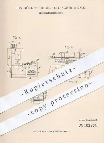 original Patent - Jos. Höck , Julius Ditlbacher , Kalk , 1898 , Sensenaufrückmaschine , Sense , Sensen , Metall !!!