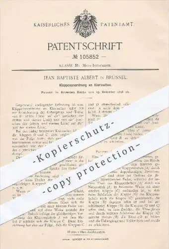 original Patent - Jean Baptiste Albert , Brüssel , 1896 , Klappenanordnung an Klarinetten , Klarinette , Musikinstrument