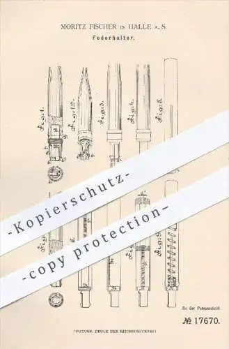 original Patent - Moritz Fischer in Halle / Saale , 1881 , Federhalter , Feder , Schreibfeder , Schreiben , Füllhalter !