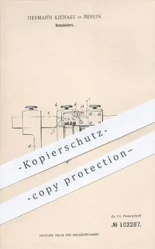 original Patent - Hermann Kienast in Berlin , 1898 , Schublehre , Skala , Länge , Längenmaß , Instrument , Messen !!!