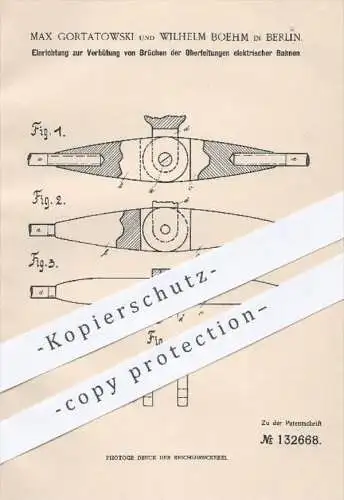 original Patent - Max Gortatowski , W. Boehm , Berlin , 1901 , Oberleitungen elektrischer Bahnen , Straßenbahn , Bahn