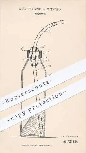 original Patent - Ernst Stommel in Elberfeld , 1893 , Saugflasche , Flasche , Trichter , Gesundheit , Medizin , Flaschen