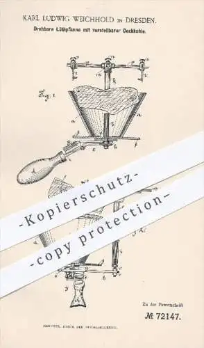 original Patent - Karl L. Weichhold , Dresden , 1893 , Drehbare Lötpfanne mit verstellbarer Deckkohle , Löten , Metall !