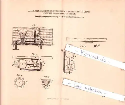 Original Patent  - Allgemeine Kohlenstaubfeuerung-Aktien-Gesellschaft in Berlin , 1894 , !!!