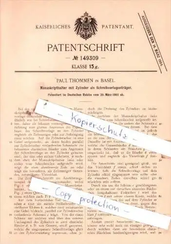 Original Patent  - Paul Thommen in Basel , 1903 , Manuskripthalter !!!