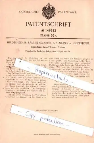 Original Patent  -  Hildesheimer Sparherdfabrik A. Senking in Hildesheim , 1903 , !!!