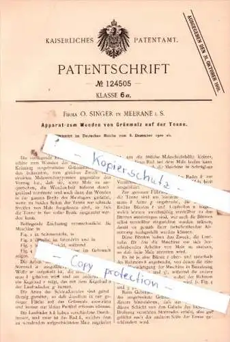 Original Patent  -  Firma O. Singer in Meerane i. S. , 1900 , Wenden von Grünmalz auf der Tenne !!!