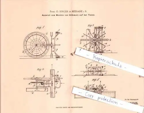 Original Patent  -  Firma O. Singer in Meerane i. S. , 1900 , Wenden von Grünmalz auf der Tenne !!!