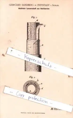 Original Patent  - Gebrüder Sandberg in Freystadt i. Schles. , 1892 , Schneidewerkzeuge !!!